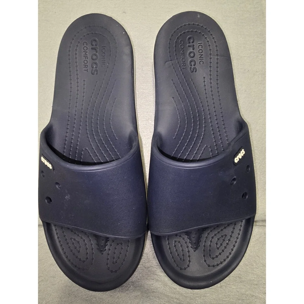 Crocs Slides Navy Blue White Mens Size 13 Sporty Sandals